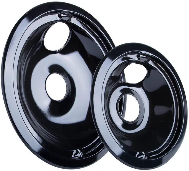 Main image of P119204XZ Black Style B Porcelain Drip Pans Set of 4 Containing 3-6 Inch Pans and 1-8 Inch Pan