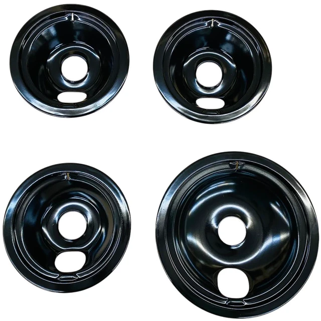 Main image of Black Porcelain Drip Tray, 4 Pack, for GE, (3) 6" WB31T10014 (WB31M20) (1) 8" WB31T10015 (WB31M19)