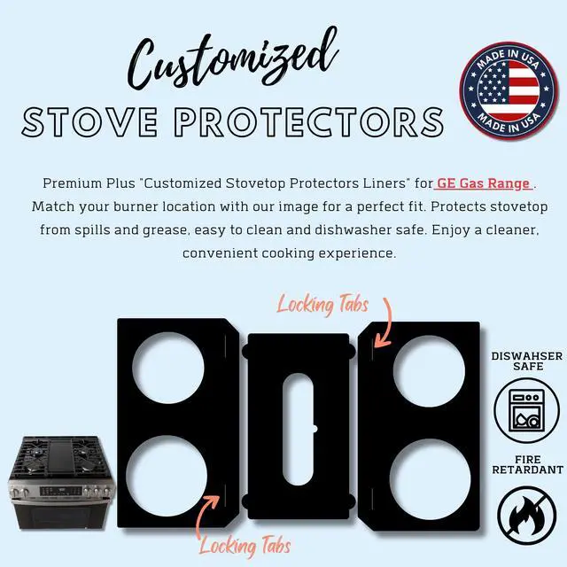 Alt view image 2 of 6 - Premium Plus Stove Protectors for GE Gas Range Model GGF600AVES, Custom Cut, Easy to Clean Stove Liner, Made in the USA