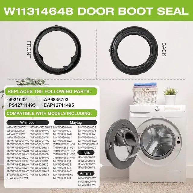 Alt view image 4 of 6 - W11314648 Washer Door Boot Seal Gasket Compatible with Whirlpool Maytag Front Load Washers Replaces W10897390 AP6835703 PS12711494 4931032 for MHW5630HC MHW5630HW