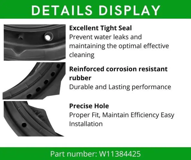 Alt view image 5 of 6 - W11314648 Washer Door Boot Seal Gasket Compatible with Whirlpool Maytag Front Load Washers Replaces W10897390 AP6835703 PS12711494 4931032 for MHW5630HC MHW5630HW