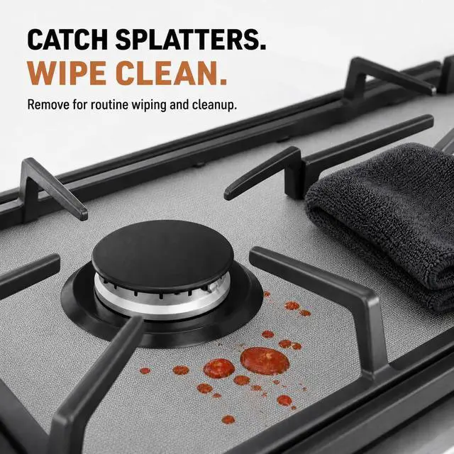 Alt view image 4 of 7 - Stove Top Protector for Frigidaire Frigidaire Gallery Gas Range Stove, Custom Fit Ultra Thin Reusable Burner Splatter Spill Guard Protective Cover Liner in Silver - GCRG3060AF