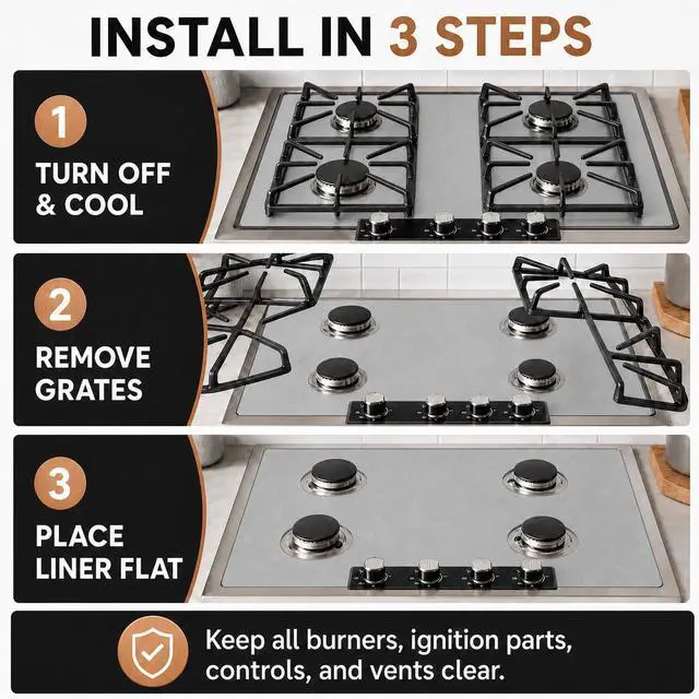 Alt view image 6 of 7 - Stove Top Protector for Frigidaire Frigidaire Gallery Gas Range Stove, Custom Fit Ultra Thin Reusable Burner Splatter Spill Guard Protective Cover Liner in Silver - GCRG3060AF