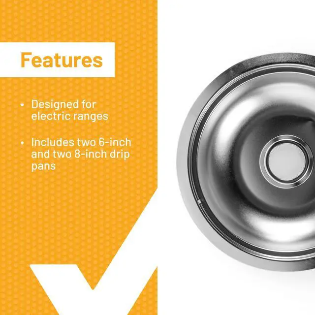 Alt view image 4 of 7 - A316222201 5304430150 Surface Element Drip Pan Set Chrome 4-Pack 6 Inch and 8 Inch Burner Bowls Replacement for Electric Range Compatible with Frigidaire, Kenmore, Electrolux