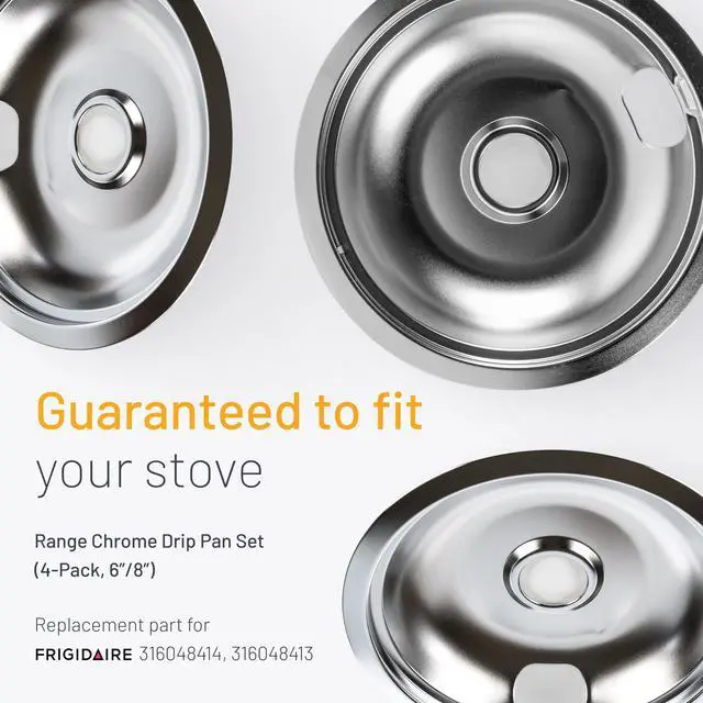 Alt view image 5 of 7 - A316222201 5304430150 Surface Element Drip Pan Set Chrome 4-Pack 6 Inch and 8 Inch Burner Bowls Replacement for Electric Range Compatible with Frigidaire, Kenmore, Electrolux