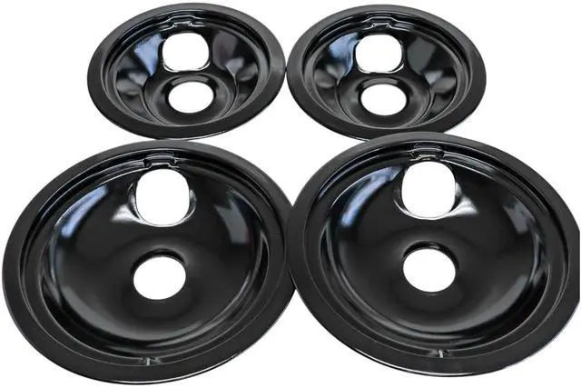 Main image of Range Porcelain Black Drip Pans Bibs Bowls 4 PK 2ea: WB31M20 WB31M19 for GE