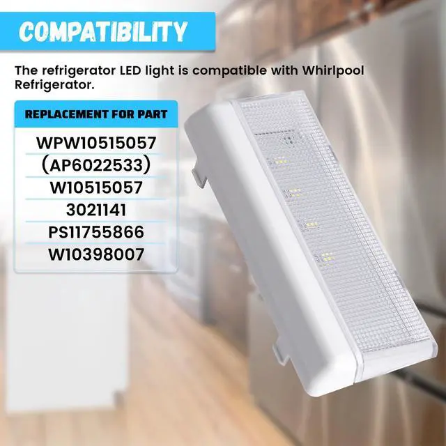 Alt view image 3 of 7 - WPW10515057 W10515057 Refrigerator LED Light Lamp Compatible with Whirlpool Refrigerator Replacement for AP6022533 W10515057 3021141 PS11755866 W10398007 - Clear Lens