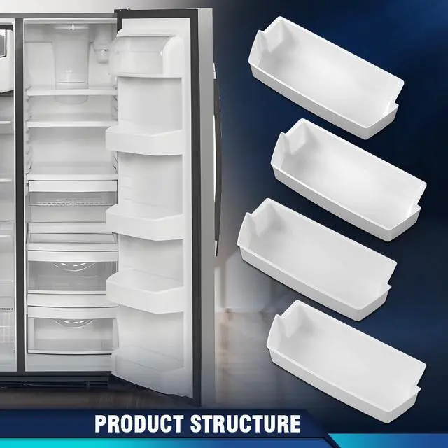 Alt view image 7 of 7 - 4Pcs White Refrigerator Shelf Bin Compatible with Roper, Kitchenaid, Kirkland, Kenmore and Whirlpool 1156713, 2187172, 2187172K, 2187194, 2187194K, AP3853103, PS328468, PS986890