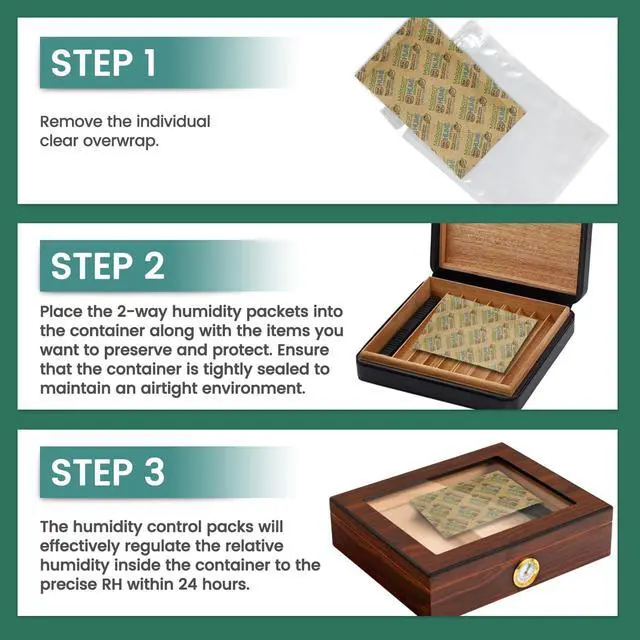 Alt view image 5 of 6 - 62% Two-Way Humidity Control Packs, 67 Gram 25 Pack for Storing 1 lb, Size 67 Moisture Control Packets Individually Wrapped, Humidifier Packs for Storage Containers