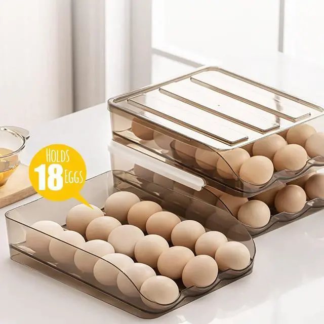 Alt view image 3 of 7 - Stackable Acrylic Gravity Egg Tray Holder for Fridge - Food-Safe PET Refrigerator Storage Bin for Eggs (Brown, Single Tray)