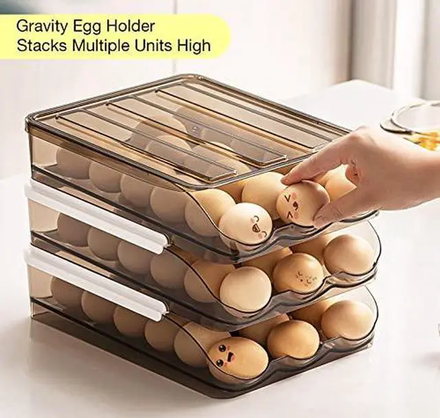 Alt view image 5 of 7 - Stackable Acrylic Gravity Egg Tray Holder for Fridge - Food-Safe PET Refrigerator Storage Bin for Eggs (Brown, Single Tray)