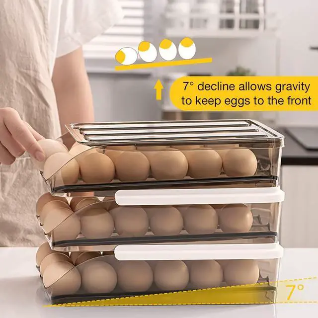 Alt view image 4 of 7 - Stackable Acrylic Gravity Egg Tray Holder for Fridge - Food-Safe PET Refrigerator Storage Bin for Eggs (Brown, Single Tray)