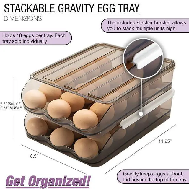 Alt view image 7 of 7 - Stackable Acrylic Gravity Egg Tray Holder for Fridge - Food-Safe PET Refrigerator Storage Bin for Eggs (Brown, Single Tray)