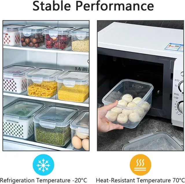 Alt view image 2 of 7 - 3 Pack Fruit Storage Containers for Fridge with Removable Colanders | Food Storage Containers with Lids, BPA-Free Produce Containers Keep Fruits, Vegetables, Berry, Meat Fresh Longer