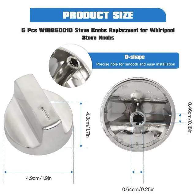 Alt view image 2 of 7 - Stove Control Knob Set W11366438 Fit for Whirlpool, Fit for Maytag, Fit for KitchenAid, Fit for Jenn-Air, Fit for Amana, Fit for Magic Chef - 5 Pack, Easy Push-On Installation