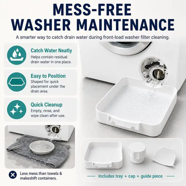 Alt view image 2 of 6 - Front Load Washer Drain Pan, Washing Machine Filter Cleaning Tray (2 Set) | Catch residual water during front-load washer filter cleaning and draining. Helps keep laundry floors cleaner