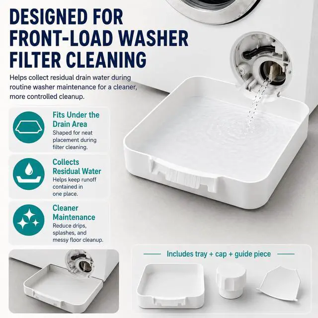 Alt view image 3 of 6 - Front Load Washer Drain Pan, Washing Machine Filter Cleaning Tray (2 Set) | Catch residual water during front-load washer filter cleaning and draining. Helps keep laundry floors cleaner