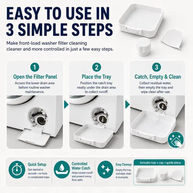 Alt view image 5 of 6 - Front Load Washer Drain Pan, Washing Machine Filter Cleaning Tray (2 Set) | Catch residual water during front-load washer filter cleaning and draining. Helps keep laundry floors cleaner