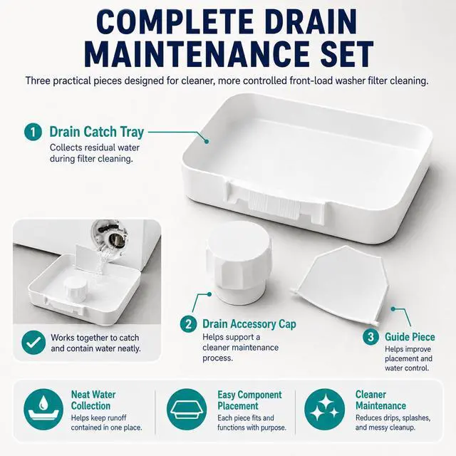 Alt view image 4 of 6 - Front Load Washer Drain Pan, Washing Machine Filter Cleaning Tray (2 Set) | Catch residual water during front-load washer filter cleaning and draining. Helps keep laundry floors cleaner