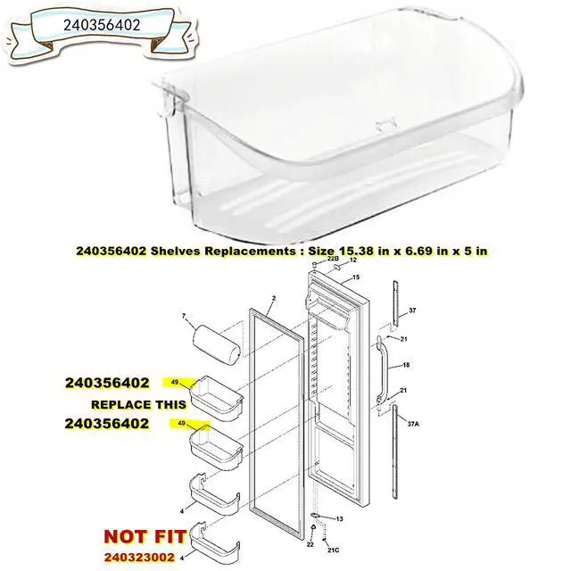 Alt view image 2 of 7 - UPGRADE 240356402 Refrigerator Door Bin Replacement Part, Compatible with Refrigerator Door Shelf FGUS2642LF0 FGHS2644KF2, LGUS2642LE0 FRS6LF7FBA LFSS2612TF0 FFSS2615TS0 Door Bin