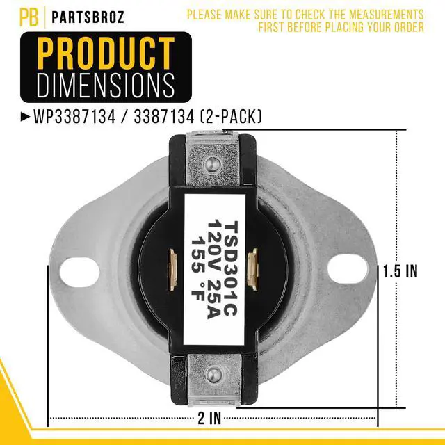 Alt view image 2 of 7 - Dryer Thermostat for Admiral AED4475TQ1 (2-Pack)