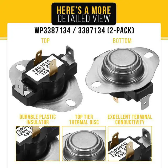 Alt view image 3 of 7 - Dryer Thermostat for Admiral AED4475TQ1 (2-Pack)