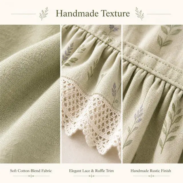 Alt view image 3 of 7 - Farmhouse Stove Skirt Oven Curtain for Kitchen Decor, Cotton Blend Stove Curtain with Lace Ruffle Trim & 9 Ribbon Ties, Oven Curtain Cover & Oven Skirt Curtain for Cottage Kitchen (H)