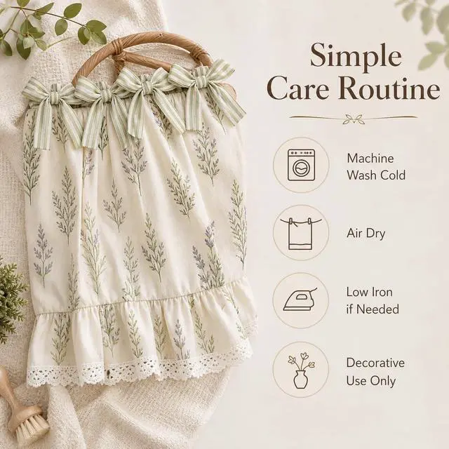 Alt view image 7 of 7 - Farmhouse Stove Skirt Oven Curtain for Kitchen Decor, Cotton Blend Stove Curtain with Lace Ruffle Trim & 9 Ribbon Ties, Oven Curtain Cover & Oven Skirt Curtain for Cottage Kitchen (H)