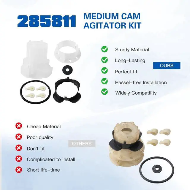 Alt view image 4 of 7 - Upgraded Medium Cam Agitator 285811 - Replace 4G-STYP-12CZ, 73-IHOH-QINC, AH334650, AP3138838 - Compatible with Whirlpool Washers Models LSR9434PQ0 LSR9434PQ1 LSR9434PQ3 LSR9434PQ4