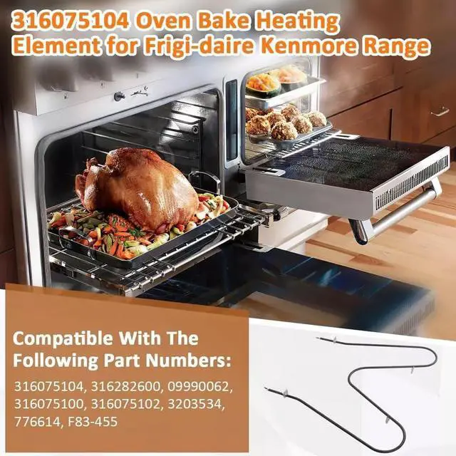 Alt view image 4 of 6 - 316075104 316075103 Oven Bake Heating Element Fit for Frigidaire Kenmore Oven Heating Element Replaces PS438018 316282600 316075100 AH2332301 AP2125026 FEF366ECD FEF326FSEF