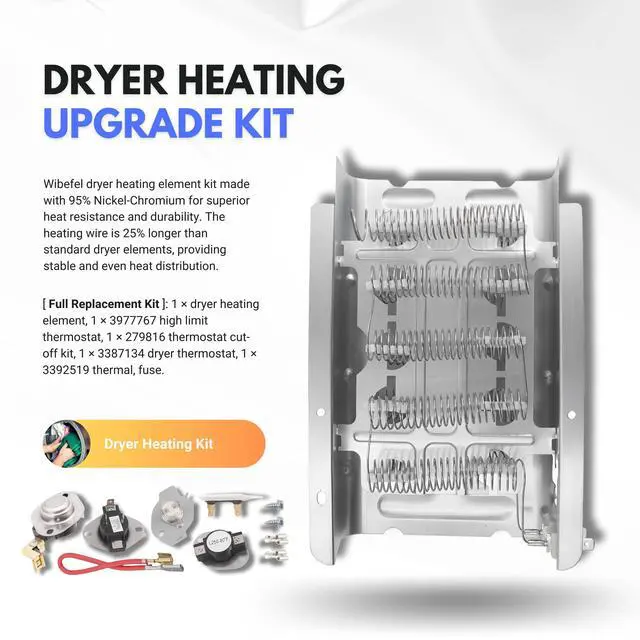 Alt view image 3 of 7 - 279838 Dryer Heating Element Kit Compatible with Whirlpool, Maytag, Kenmore Dryers Fits GEW, WED, MED, YGE, KEY Series Models with Thermostat and Thermal Fuse