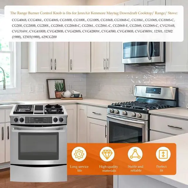 Alt view image 7 of 7 - 4-Pack 71001641 Black Gas Stove Knob Replacement for Jenn Air Downdraft Cooktop/Range/Stove, Models CVG CVG316B CVG4100B CVG4280B CVG4280S CVG4380 CVG4380B