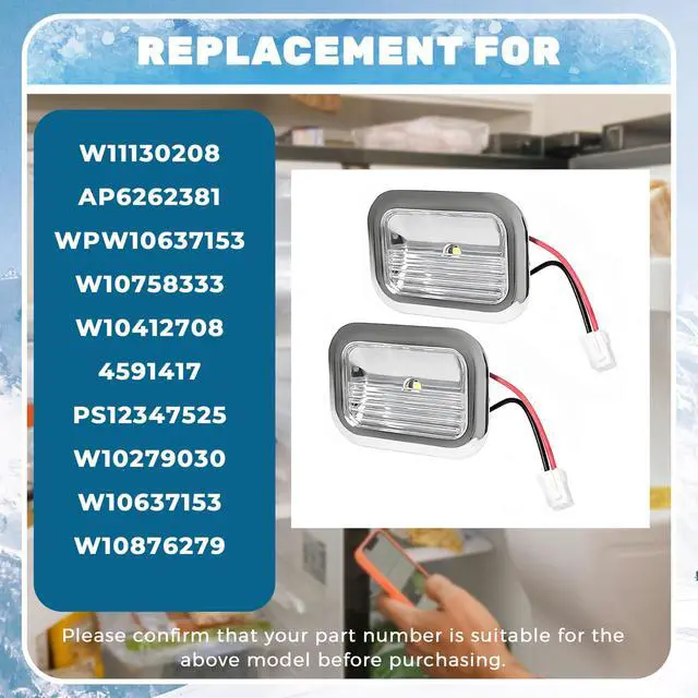 Alt view image 3 of 7 - W11462342 Refrigerator LED Light Compatible With Whirlpool Kenmore Refrigerator Replacement For W11683242 W11130208 AP6262381 WPW10637153 W10758333 Clear Lens 2Pcs