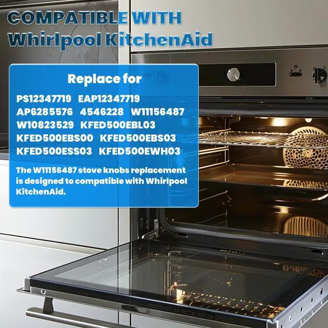 Alt view image 2 of 7 - W11156487 W10823529 Oven Stove Knobs Compatible with Whirlpool KitchenAid Replacement for PS12347719 AP6285576 4546228 Stove Range Knob ABS Plastic Chrome