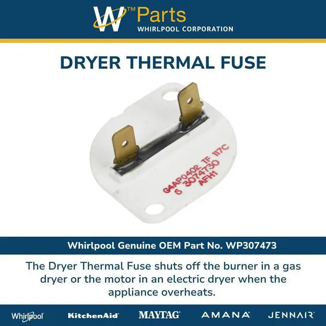 Alt view image 2 of 4 - WP307473 Genuine OEM Dryer Thermal Fuse Replacement Part - Replaces 307473