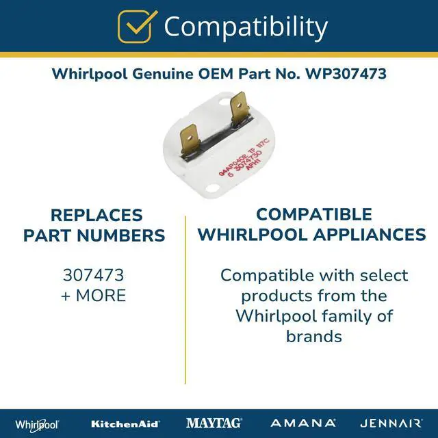 Alt view image 3 of 4 - WP307473 Genuine OEM Dryer Thermal Fuse Replacement Part - Replaces 307473