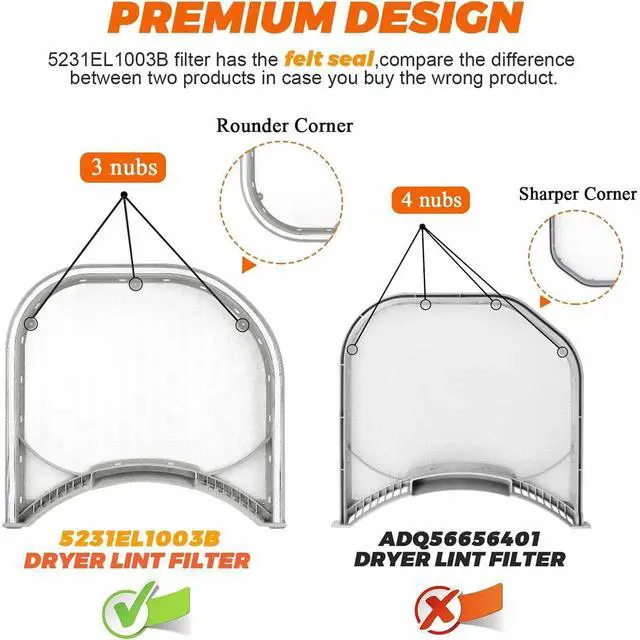 Alt view image 2 of 6 - 5231EL1003B Dryer Lint Filter Assembly with Felt Rim Seal Compatible with Lg and For Kenmore Dryers, Replacement Part Number AP4440606 1266857 5231EL1002E 5231EL1003A 5231EL1003C 5231EL1003E, etc