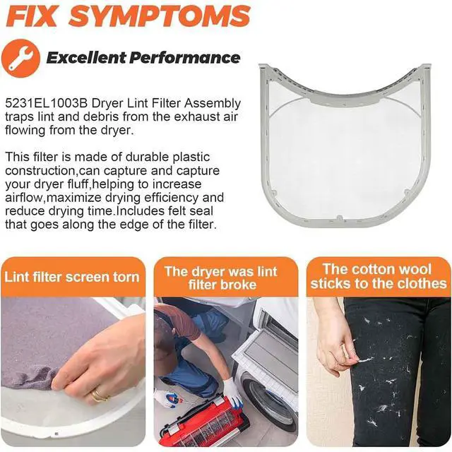 Alt view image 3 of 6 - 5231EL1003B Dryer Lint Filter Assembly with Felt Rim Seal Compatible with Lg and For Kenmore Dryers, Replacement Part Number AP4440606 1266857 5231EL1002E 5231EL1003A 5231EL1003C 5231EL1003E, etc