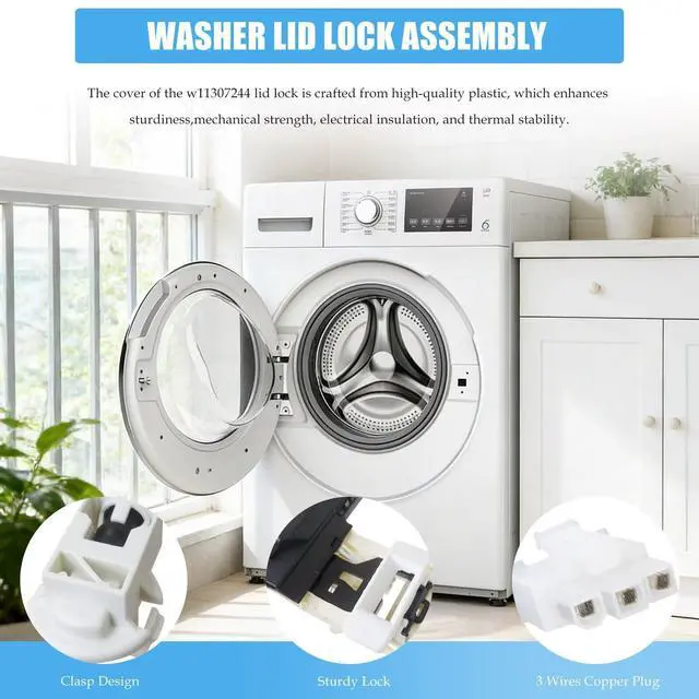 Alt view image 4 of 7 - W11307244 W10682535 Washer Lid Lock & W10837741 Lid Strike Compatible with Whirlpool Models WTW4855HW2 WTW4855HW3 WTW4915EW1, Washing Door Latch Replaces W10838613 W10838613VP