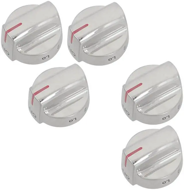 Main image of Universal Fit Stainless Steel Burner Control Knobs 5-Pack Replacement for Frigidaire Gallery Stove 5304509929, 5304509064, DOO93176