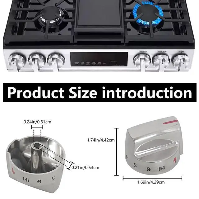 Alt view image 2 of 5 - Universal Fit Stainless Steel Burner Control Knobs 5-Pack Replacement for Frigidaire Gallery Stove 5304509929, 5304509064, DOO93176