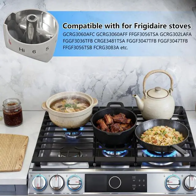Alt view image 5 of 5 - Universal Fit Stainless Steel Burner Control Knobs 5-Pack Replacement for Frigidaire Gallery Stove 5304509929, 5304509064, DOO93176