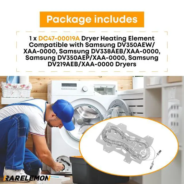 Alt view image 3 of 7 - DC47-00019A Dryer Heating Element Compatible with Samsung DV350AEW/XAA-0000, DV338AEB/XAA-0000, DV350AEP/XAA-0000, DV219AEB/XAA-0000 Dryers