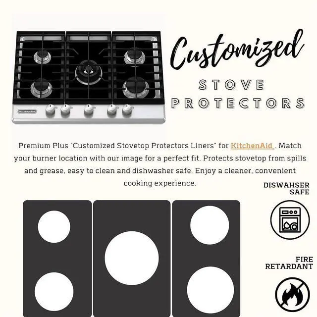 Alt view image 3 of 6 - Premium Plus Stove Protectors for KitchenAid Gas Cooktop Model KFGS306VSS02, Custom Cut, Easy to Clean Stove Liner, Made in the USA