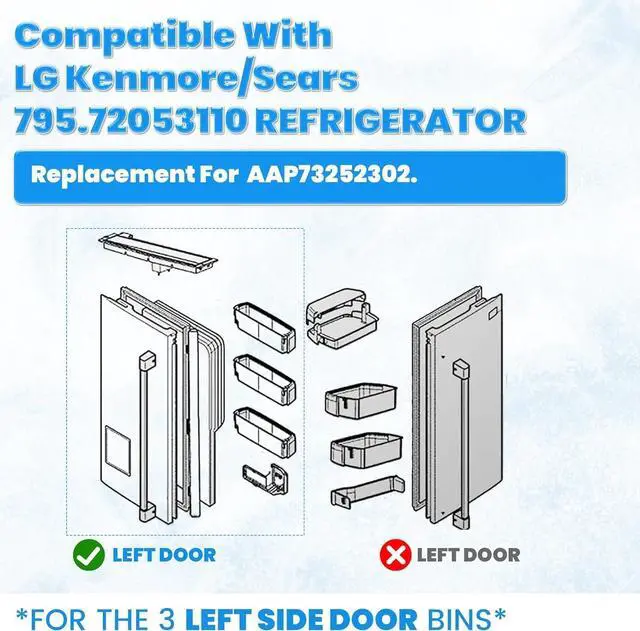 Alt view image 3 of 7 - AAP73252302 Replacement Refrigerator Door Shelf Bin Compatible with LG Kenmore/Sears Refrigerator Freezer Bin White+Clear+Silvery