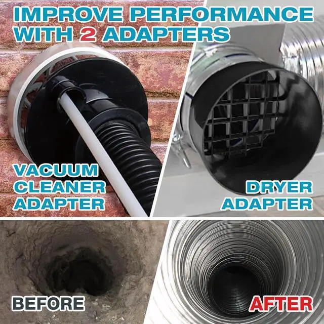 Alt view image 4 of 7 - 58-Piece 52-Feet Dryer Vent Cleaner Kit, Dryer Cleaning Tools | Omnidirectional Blue Dryer Lint Vacuum Attachment & Lint Trap Brush Clean Hard-to-Reach Areas, Remove Hidden Lint