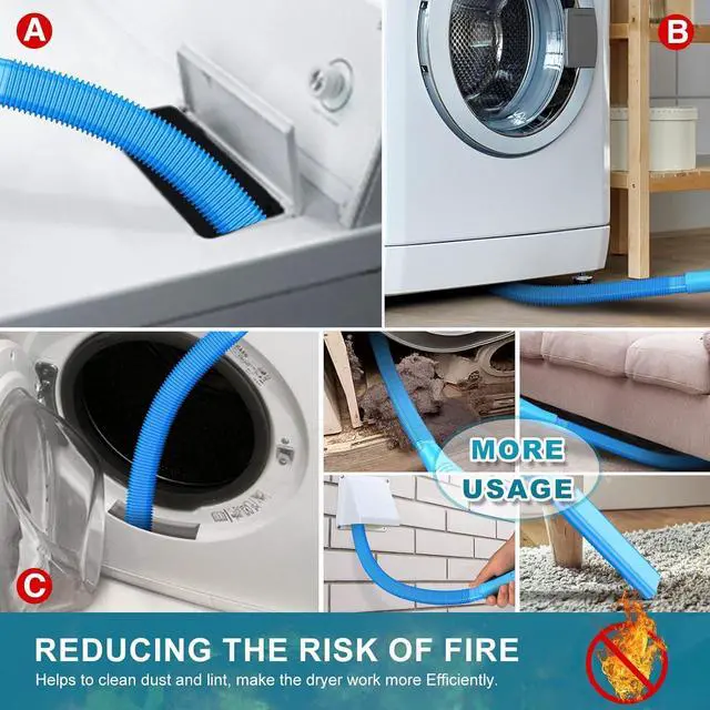 Alt view image 3 of 7 - 58-Piece 52-Feet Dryer Vent Cleaner Kit, Dryer Cleaning Tools | Omnidirectional Blue Dryer Lint Vacuum Attachment & Lint Trap Brush Clean Hard-to-Reach Areas, Remove Hidden Lint