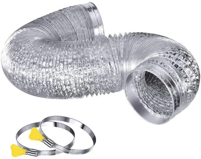 Main image of Heavy Duty 4"Flexible Dryer Vent Exhaust Duct Hose 16 Feet | Tool-Free, Extra Thick Aluminum Foil HVAC Ducting Kit with 2 Key Hose Clamps