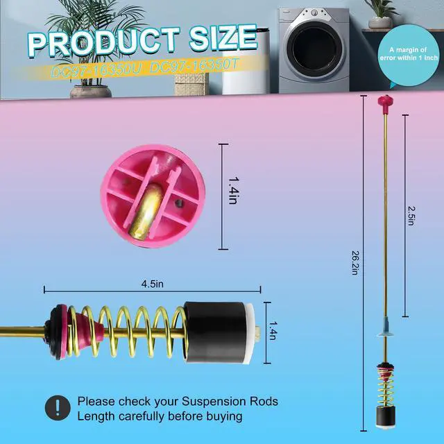 Alt view image 3 of 6 - Upgraded DC97-16350U DC97-16350T Washer Suspension Rods for SAMSUNG WA50R5200AW/US, WA50R5400AV/US WA50R5400AW/US WA45T3200AW/A4 WA45H7000AW/A2 and WA45N3050AW/A4 Washing Machine4pcs