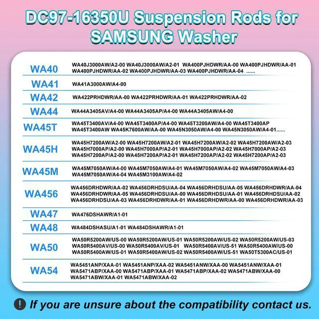Alt view image 6 of 6 - Upgraded DC97-16350U DC97-16350T Washer Suspension Rods for SAMSUNG WA50R5200AW/US, WA50R5400AV/US WA50R5400AW/US WA45T3200AW/A4 WA45H7000AW/A2 and WA45N3050AW/A4 Washing Machine4pcs